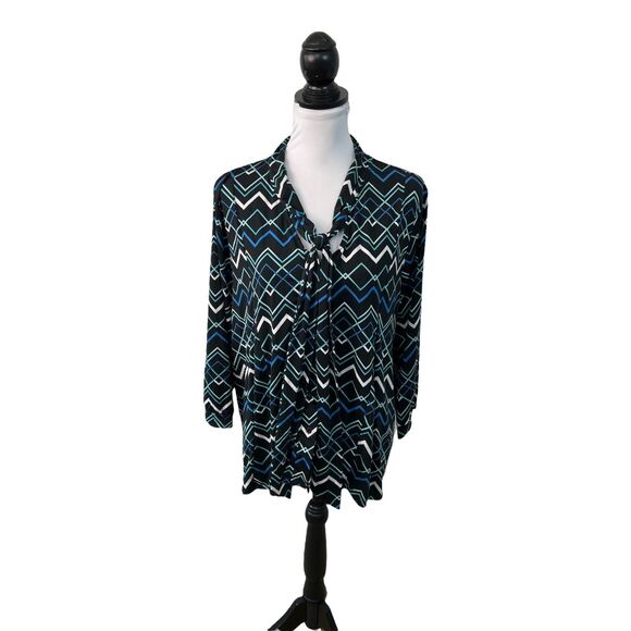 Robert Louis Blouse Size XL Multicolored Tie Neck Pullover Geometric Print Shirt - Picture 5 of 12